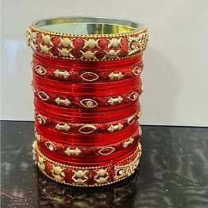 Elegant Red and Gold Bangle Set